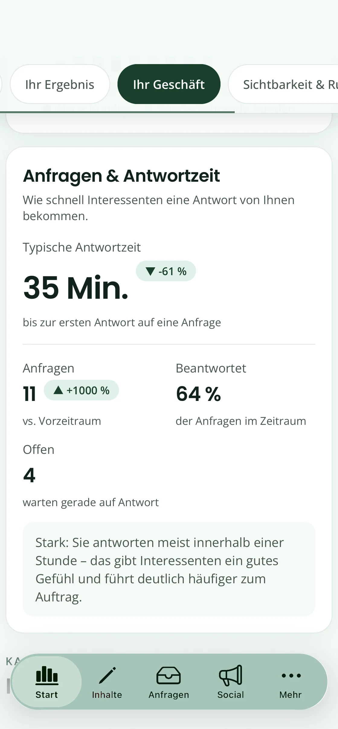 Die Vorenza App: Anfragen und Antwortzeit auf einen Blick.