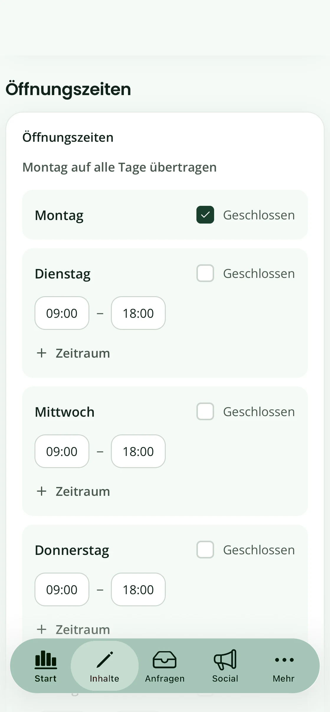 Die Vorenza App: Öffnungszeiten direkt am Handy ändern.