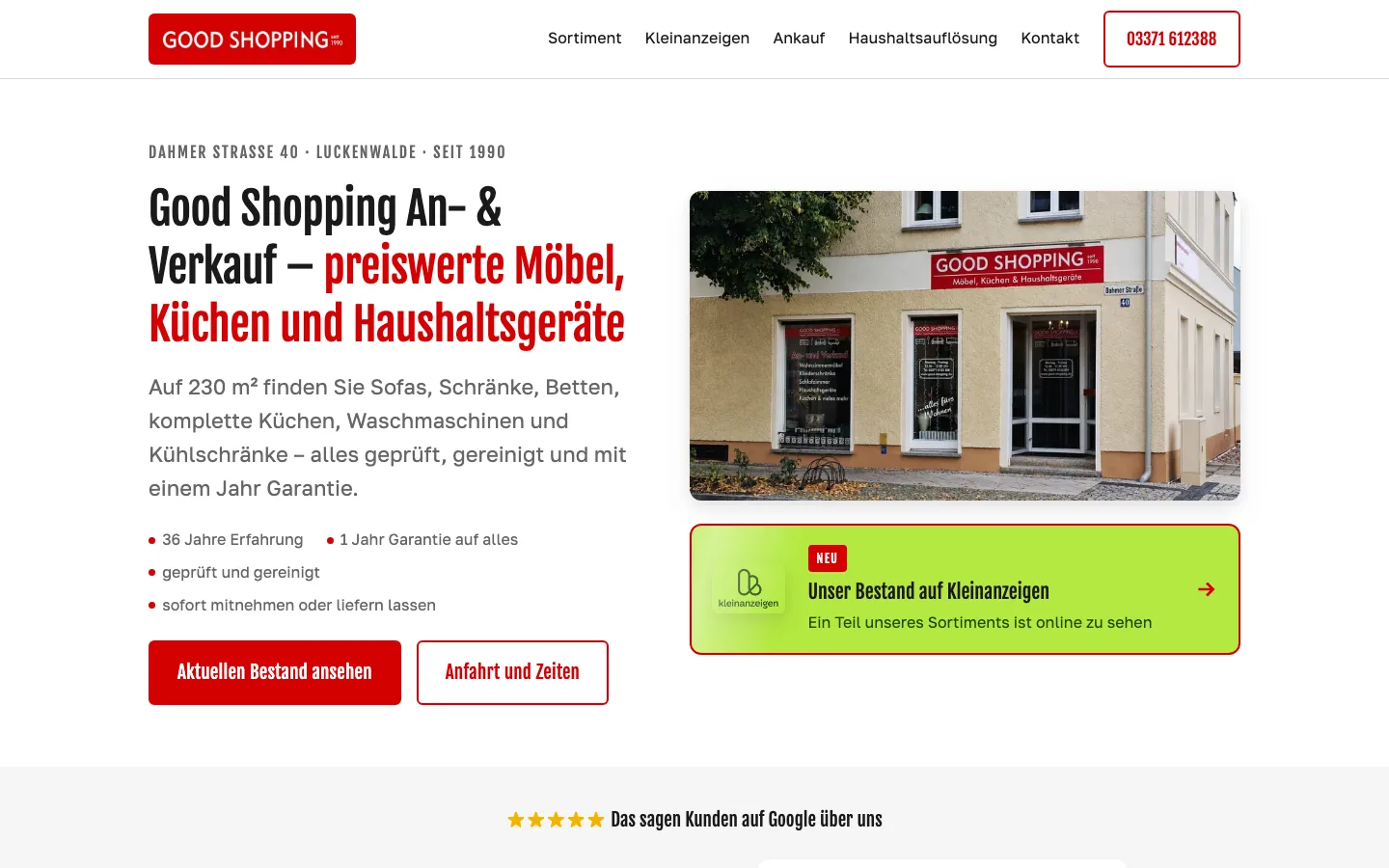 Website von Good Shopping An- und Verkauf am Laptop