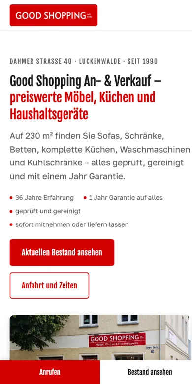 Website von Good Shopping An- und Verkauf am Handy